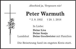 Traueranzeige Peter Warmuth