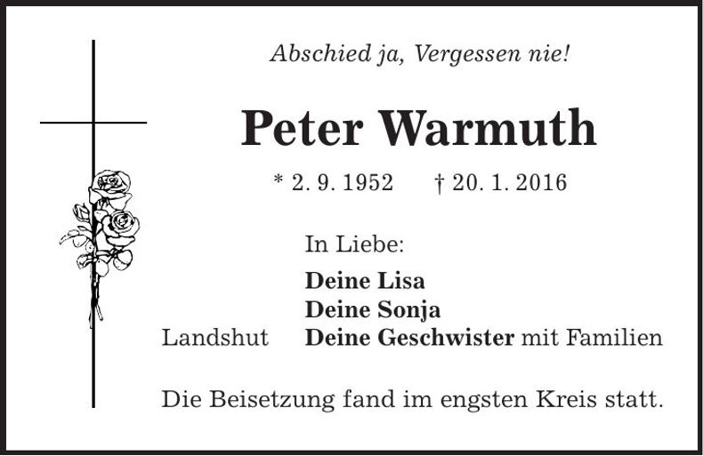 Traueranzeige Peter Warmuth