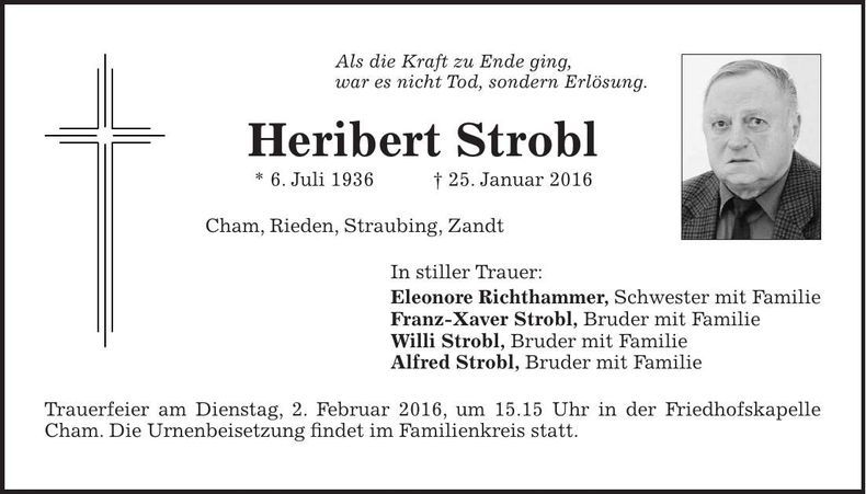 Traueranzeige Heribert Strobl