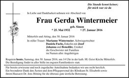 Traueranzeige Gerda Wintermeier