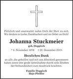 Traueranzeige Johanna Stuckmeier