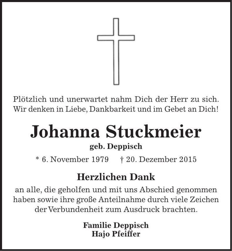 Traueranzeige Johanna Stuckmeier