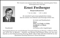 Traueranzeige Ernst Freiberger