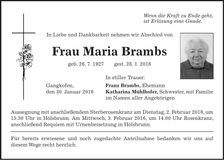 Traueranzeige Maria Brambs