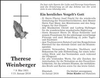 Traueranzeige Therese Weinberger