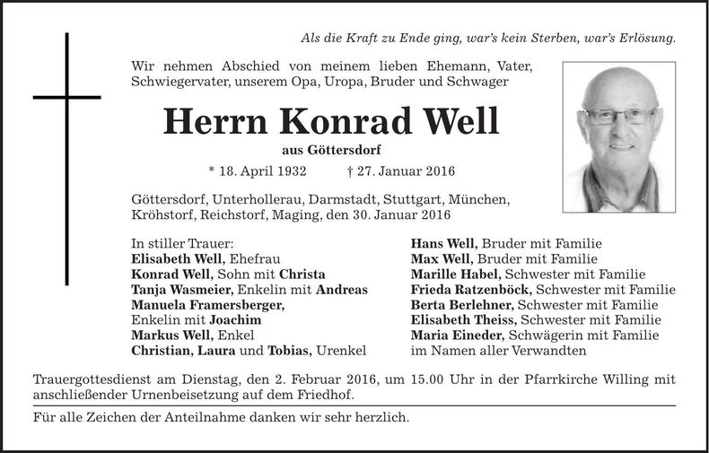 Traueranzeige Konrad Well