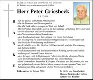 Traueranzeige Peter Griesbeck