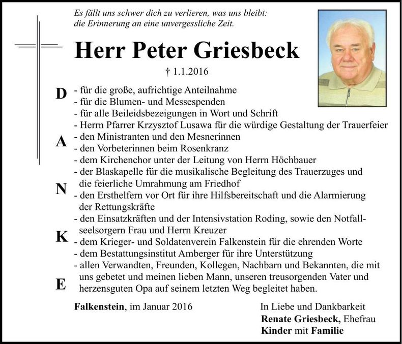 Traueranzeige Peter Griesbeck