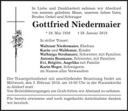Traueranzeige Gottfried Niedermaier