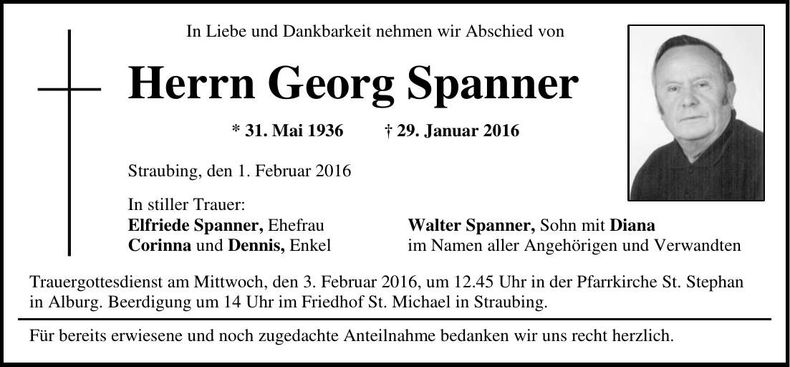 Traueranzeige Georg Spanner
