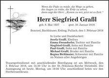 Traueranzeige Siegfried Graßl