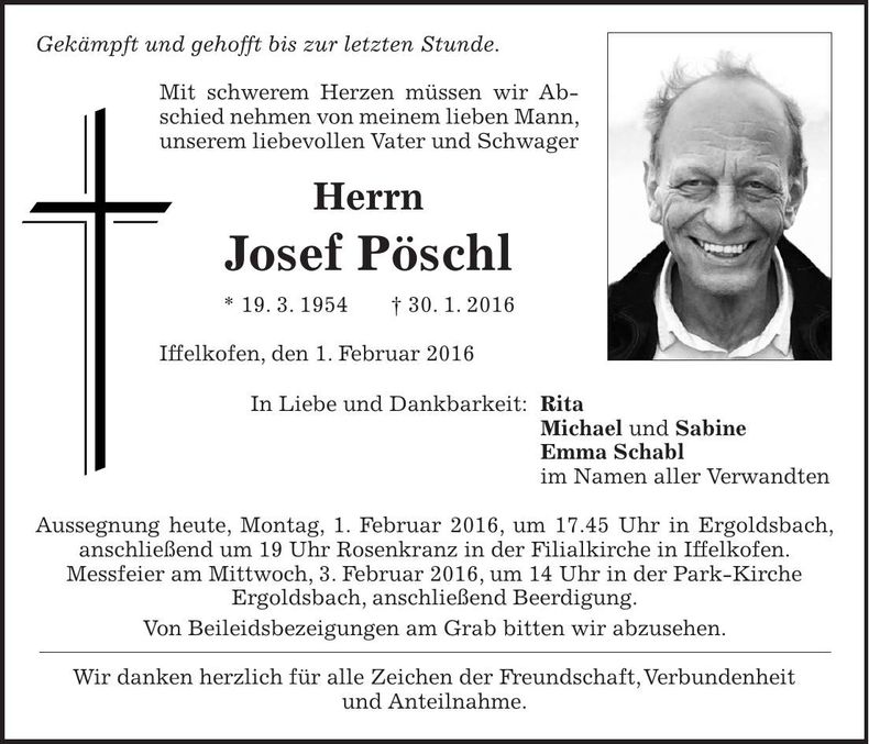 Traueranzeige Josef Pöschl