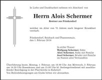 Traueranzeige Alois Schermer