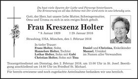 Traueranzeige Kreszenz Holter