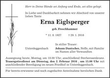 Traueranzeige Erna Eiglsperger