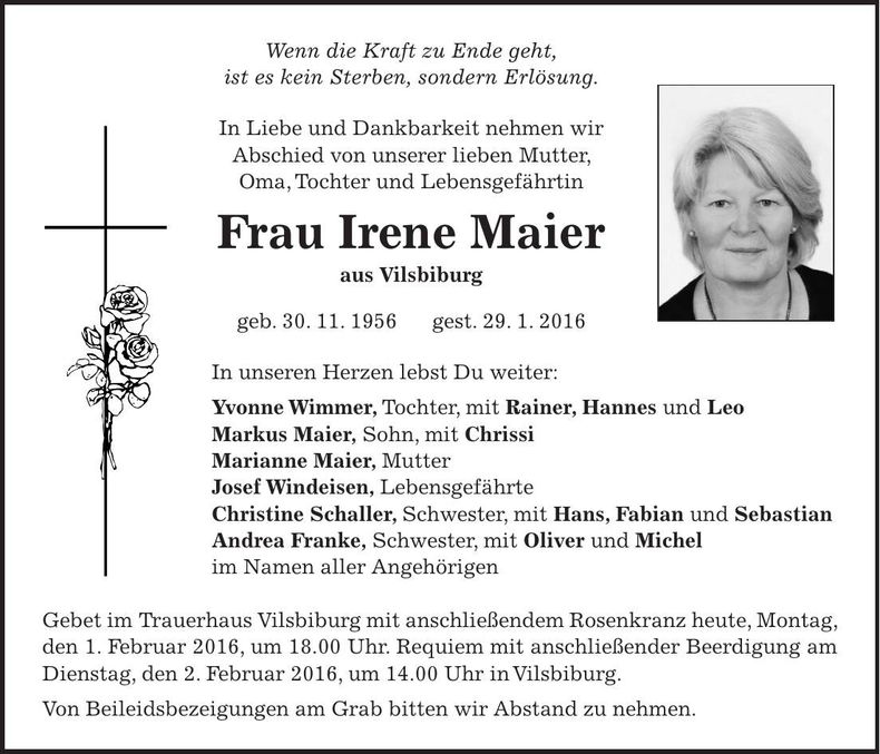 Traueranzeige Irene Maier