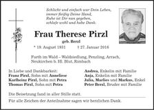 Traueranzeige Therese Pirzl