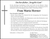 Traueranzeige Maria Horner