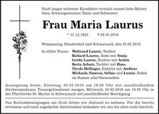 Traueranzeige Maria Laurus