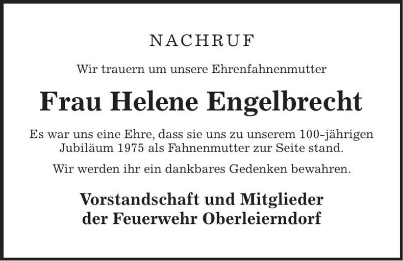 Traueranzeige Helene Engelbrecht