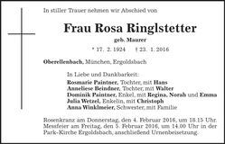 Traueranzeige Rosa Ringlstetter