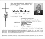 Traueranzeige Maria Ruhland