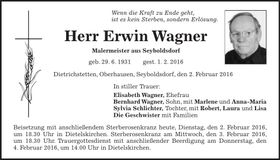 Traueranzeige Erwin Wagner