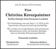 Traueranzeige Christina Kreuzpaintner