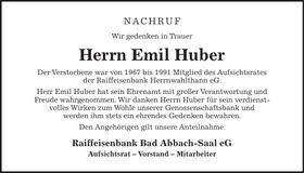 Traueranzeige Erwin Huber