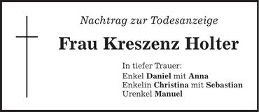 Traueranzeige Kreszenz Holter