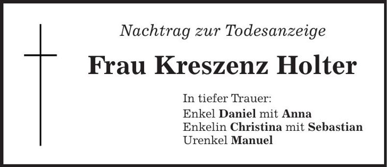 Traueranzeige Kreszenz Holter