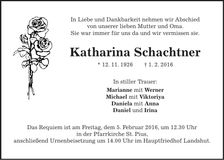 Traueranzeige Katharina Schachtner