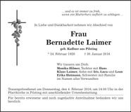 Traueranzeige Bernadette Laimer