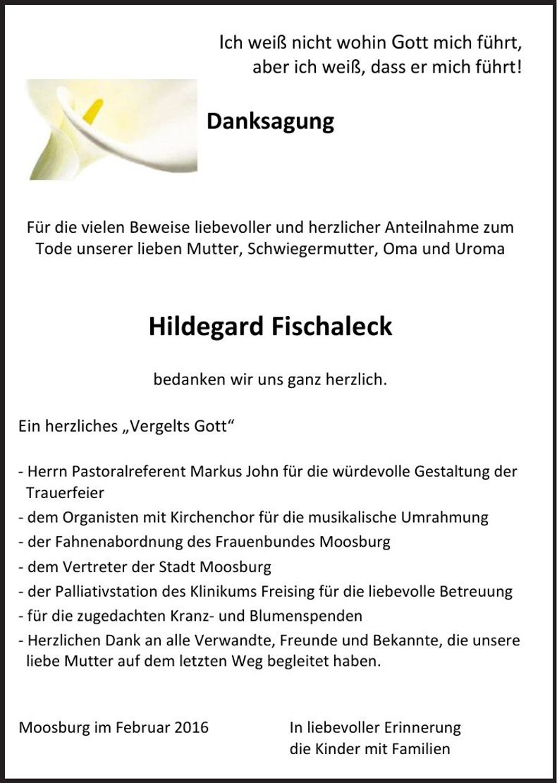 Traueranzeige Hildegard Fischalek