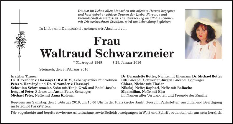 Traueranzeige Waltraud Schwarzmeier
