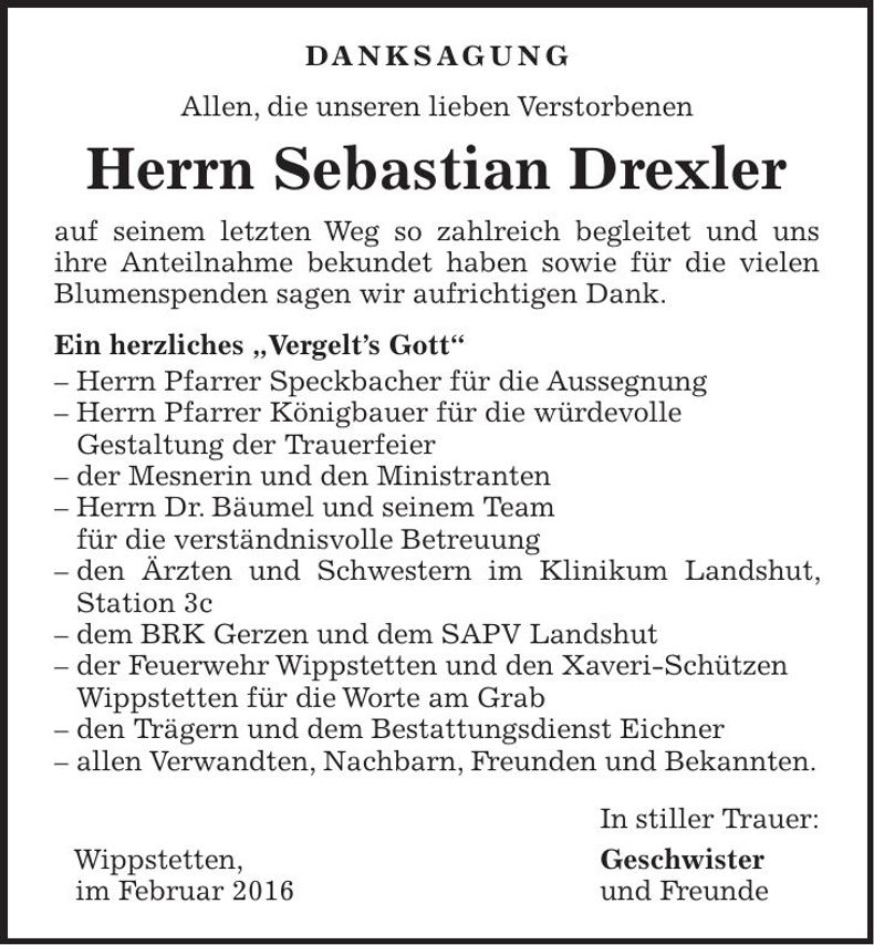 Traueranzeige Sebastian Drexler