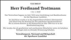 Traueranzeige Ferdinand Trottmann