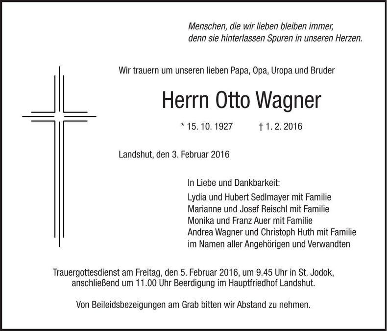 Traueranzeige Otto Wagner