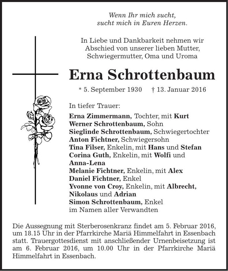 Traueranzeige Erna Schrottenbaum
