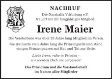Traueranzeige Irene Maier