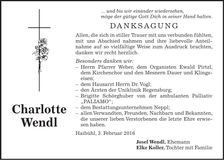 Traueranzeige Charlotte Wendl