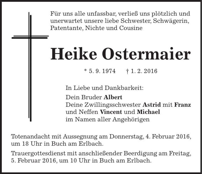 Traueranzeige Heike Ostermaier