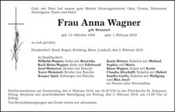 Traueranzeige Anna Wagner