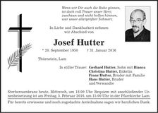 Traueranzeige Josef Hutter