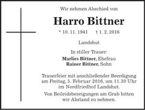 Traueranzeige Harro Bittner
