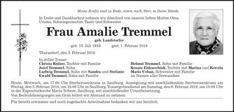 Traueranzeige Amalie Tremmel