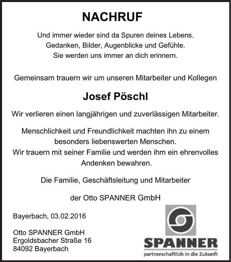 Traueranzeige Josef Pöschl