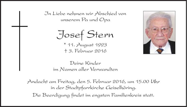 Traueranzeige Josef Stern