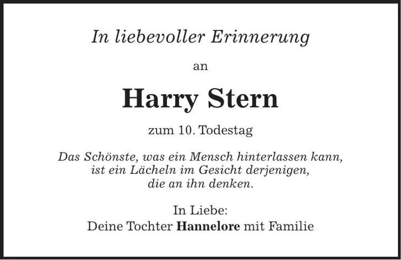 Traueranzeige Harry Stern