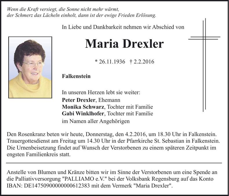 Traueranzeige Maria Drexler